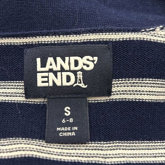 Lands End navy white striped cotton open cardigan Size S EUC - Picture 7 of 11